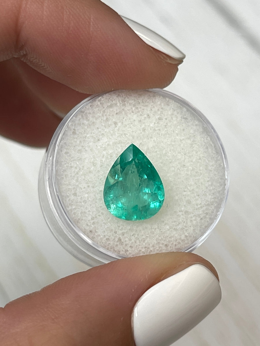 Pear-Cut 2.84 Carat Colombian Emerald - Natural Bluish Green