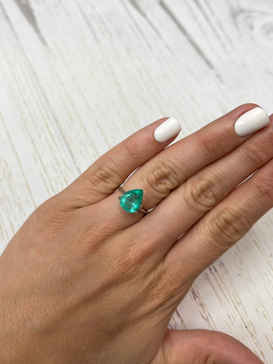 Natural Bluish Green Colombian Emerald - 2.84 Carats, Pear Cut