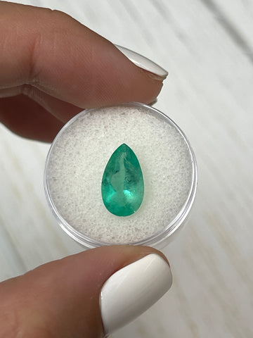 Pear Cut 2.85 Carat Colombian Emerald in Medium Light Green Shade