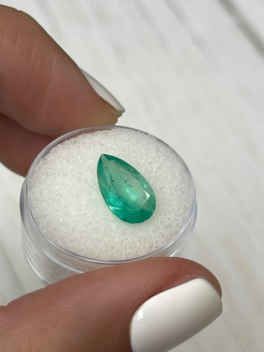 Natural Colombian Emerald-Pear Cut Gemstone, 2.85 Carats, in a Medium Light Green Hue
