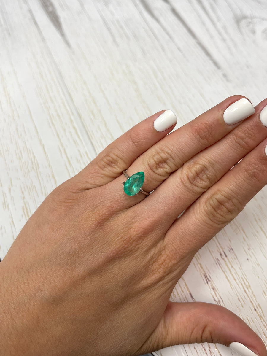 Exquisite Pear-Cut Colombian Emerald, 2.85 Carat Weight, in Medium Light Green