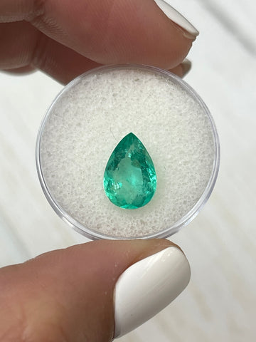 2.88 Carat Pear-Shaped Colombian Emerald in a Light Blue Green Hue