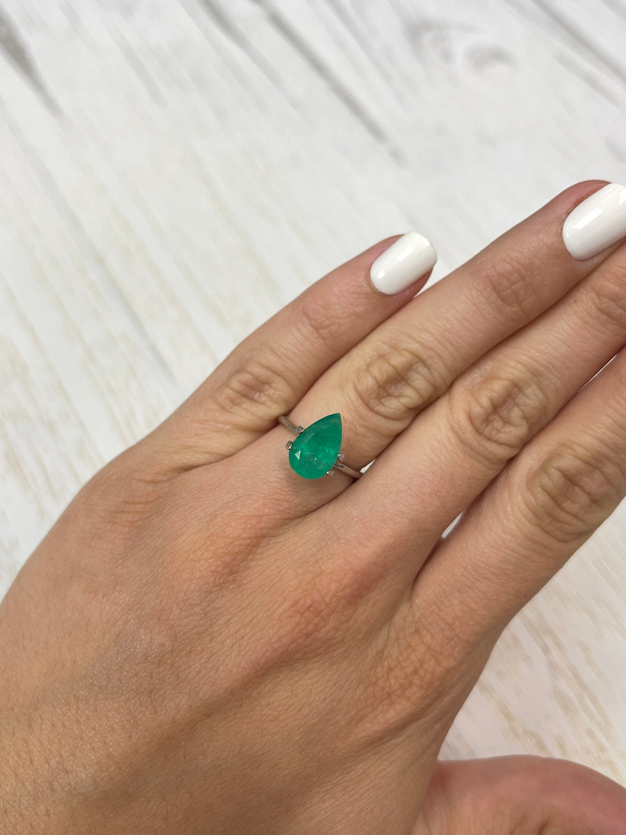 Vivid Green Loose Colombian Emerald - 3.02 Carat Pear Shaped Jewel