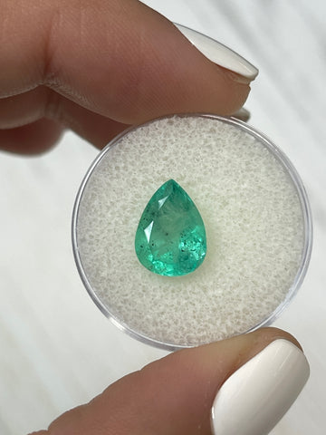 3.06 Carat 11x8 Freckled Natural Loose Colombian Emerald-Pear Cut