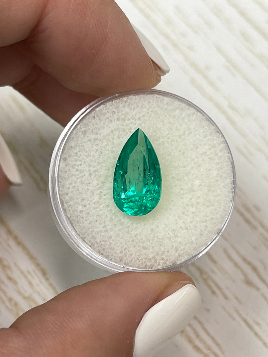 3.10 Carat 13x7 Bluish Green Natural Loose Colombian Emerald-Pear Cut