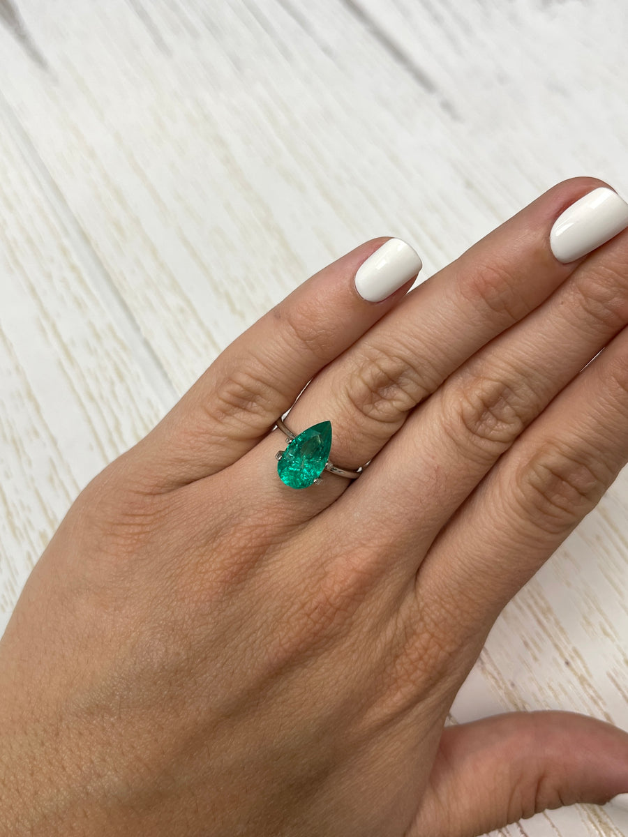 3.10 Carat 13x7 Bluish Green Natural Loose Colombian Emerald-Pear Cut