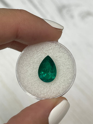 Pear-Cut 3.37 Carat Colombian Emerald with Slight Oil, Muzo Green, and Natural Origin