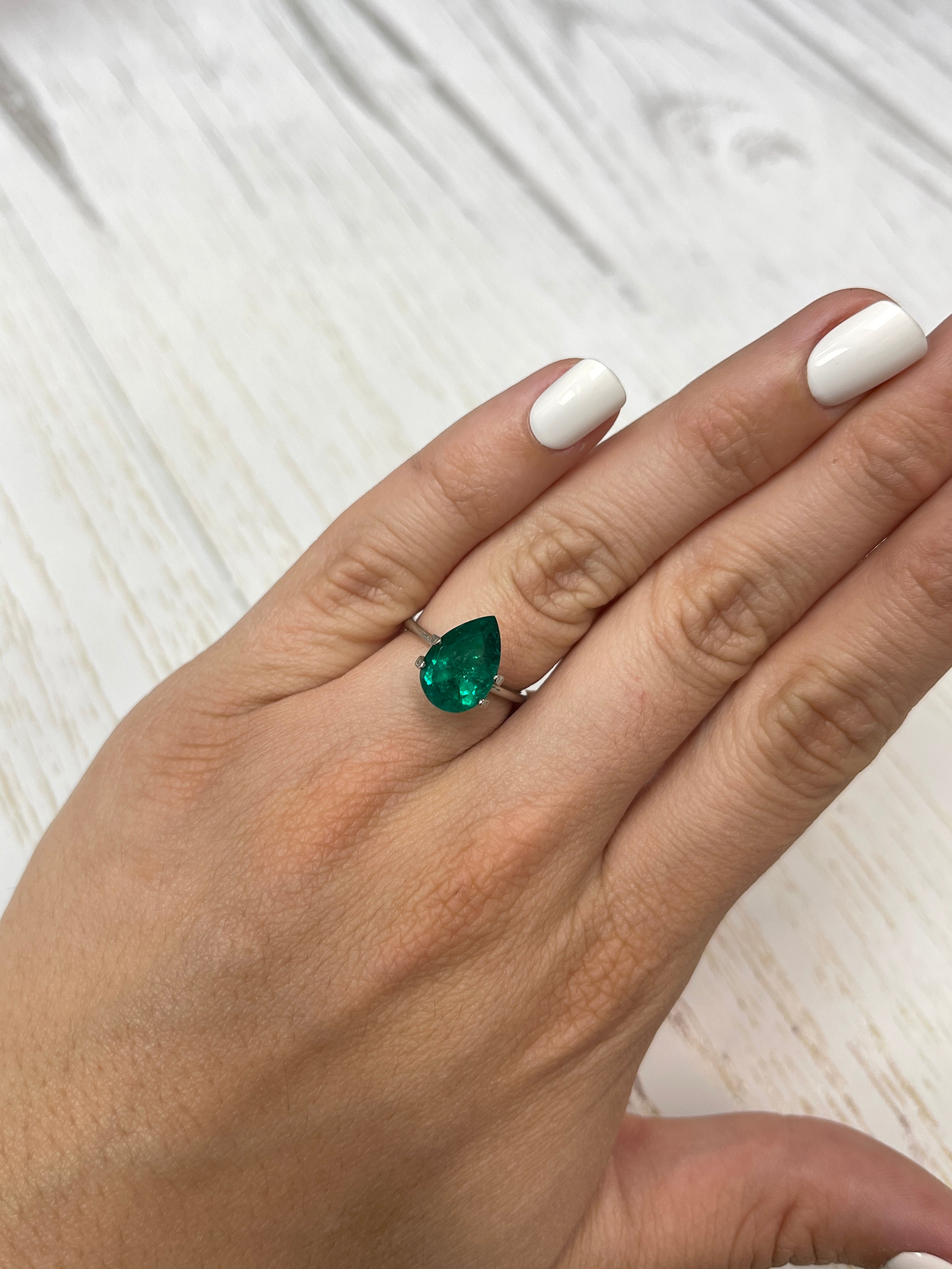 Muzo Green Colombian Emerald - 3.37 Carat Pear Cut, with Slight Oil Treatment