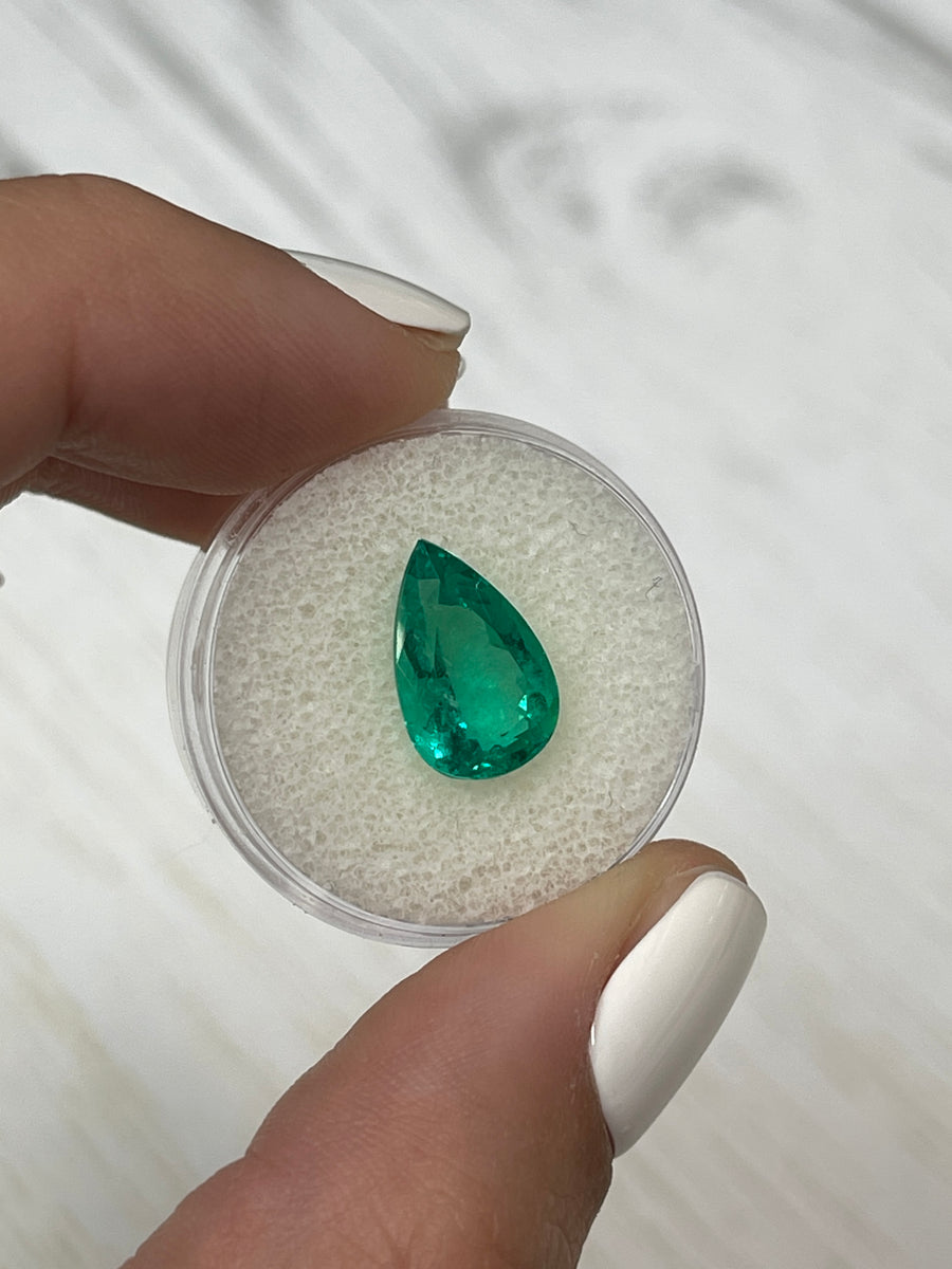 3.57 Carat Vivid Green Natural Loose Colombian Emerald-Pear Cut