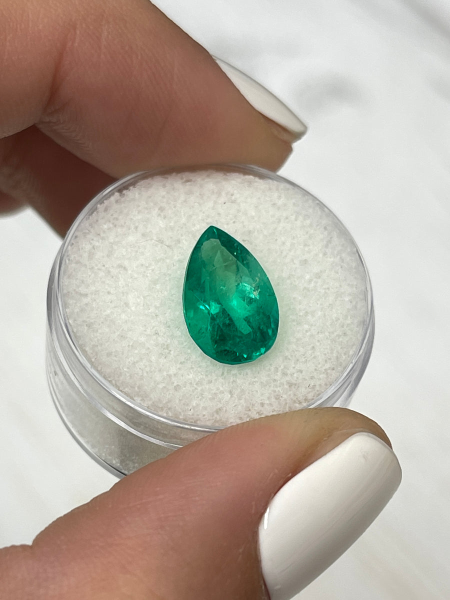 Natural Colombian Emerald - Pear Shape, 3.80 Carats, Intense Bluish Green