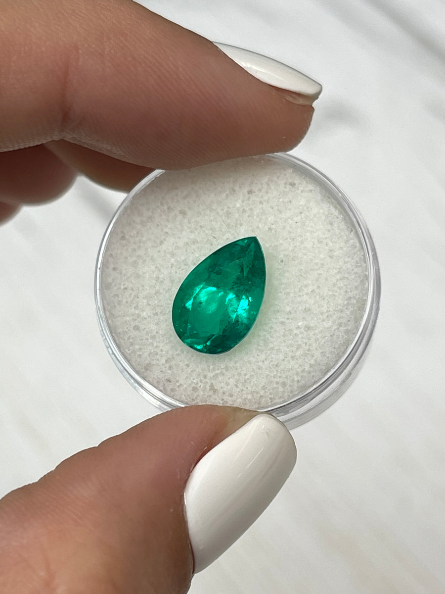 3.80-Carat Loose Colombian Emerald - Pear Cut, Striking Bluish Green
