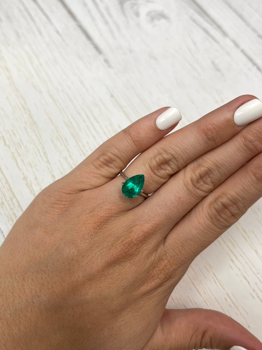 3.80-Carat Pear-Cut Colombian Emerald - Stunning Bluish Green
