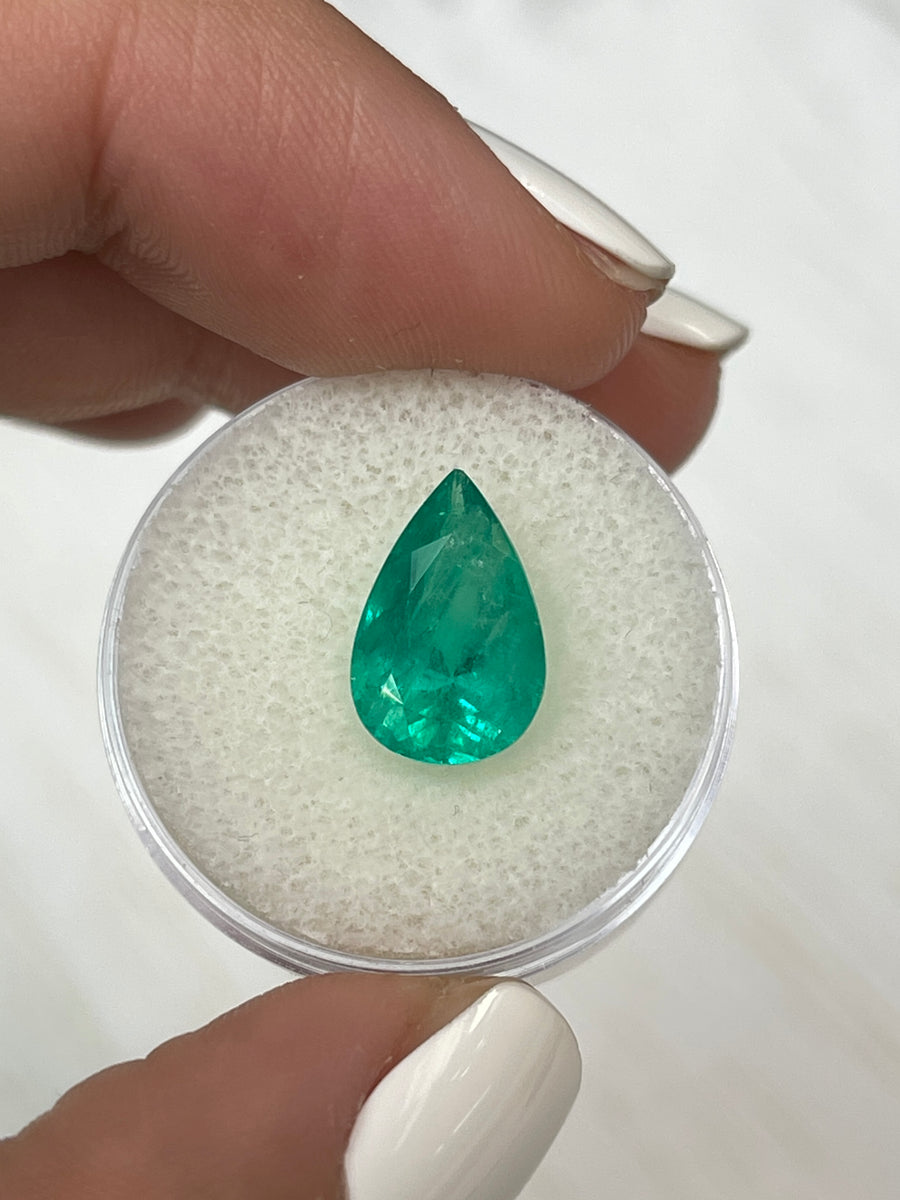 Pear Cut 3.80 Carat Colombian Emerald in Stunning Bluish Green Hue