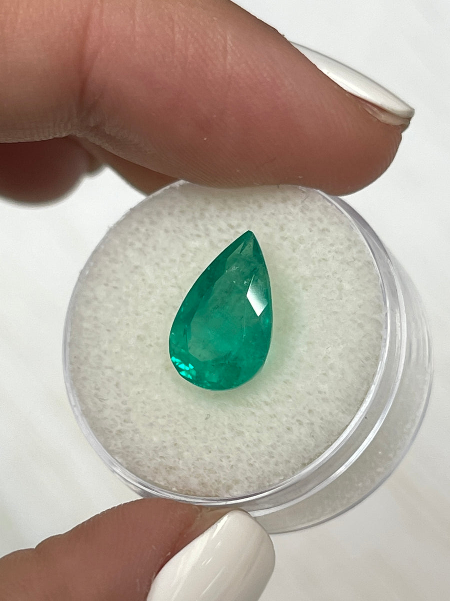 Natural Colombian Emerald Gemstone - 3.80 Carat Pear Cut in Bluish Green