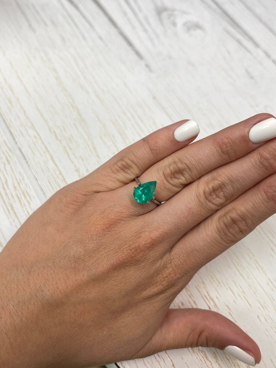 3.80 Carat Pear Cut Colombian Emerald - Lustrous Bluish Green Beauty