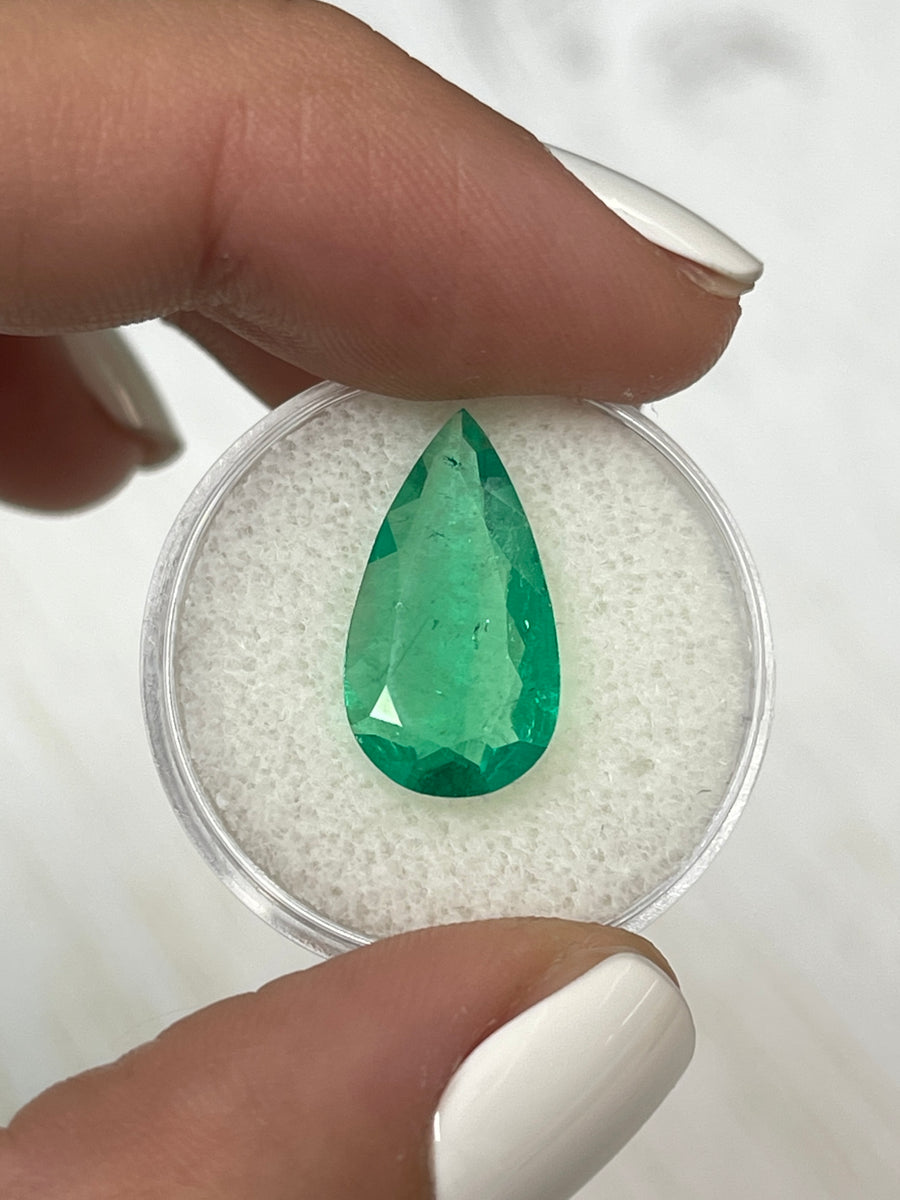 Lustrous 18x10 Spready Green Natural Emerald - 3.83 Carat Pear Shaped