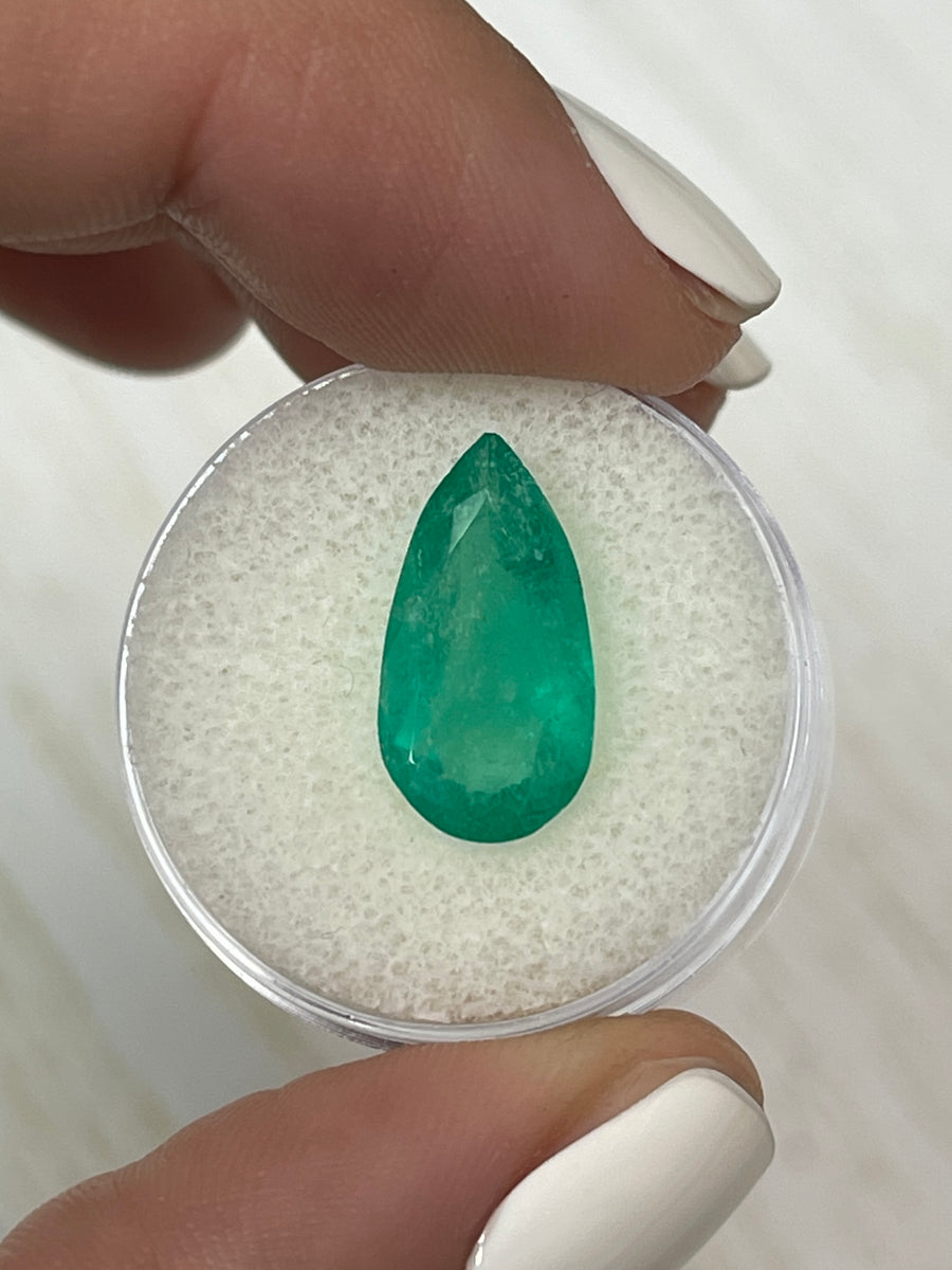 Emerald Gemstone - 3.84 Carat Colombian Pear Cut - Vibrant Green