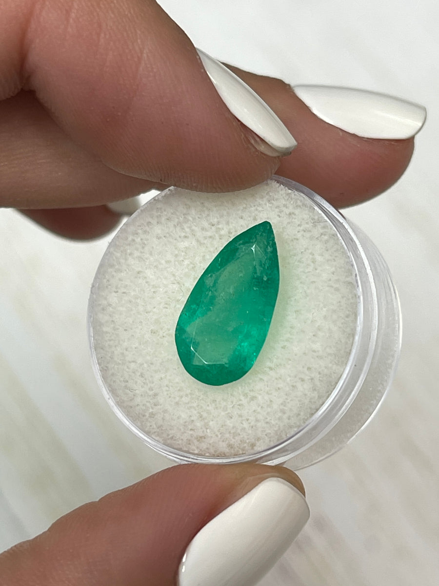 Green Natural Colombian Emerald - 3.84 Carat Pear Cut - Loose Gem