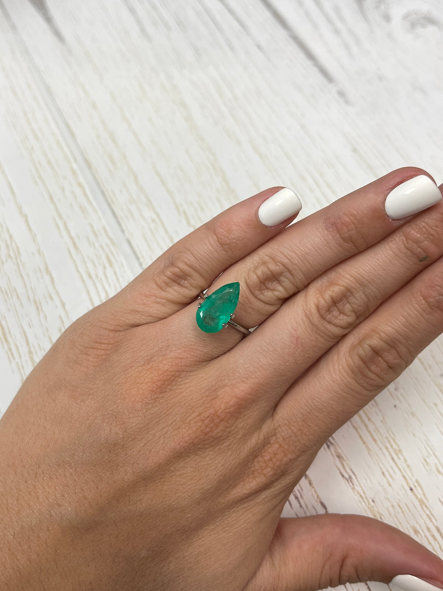 Vivid Green 3.84 Carat Colombian Emerald - Pear Shaped - Loose Gem