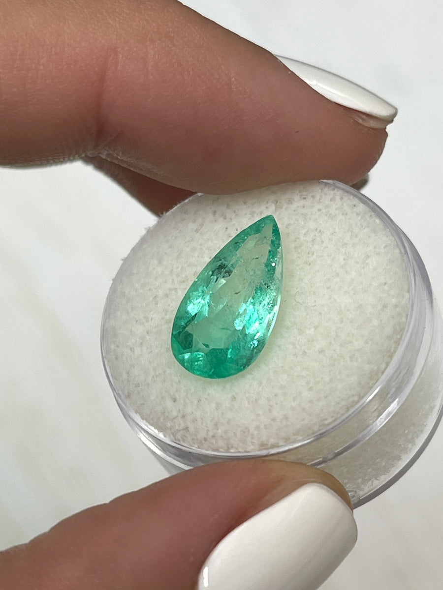 Natural Pear-Cut Colombian Emerald – 3.87 Carats – Light Green