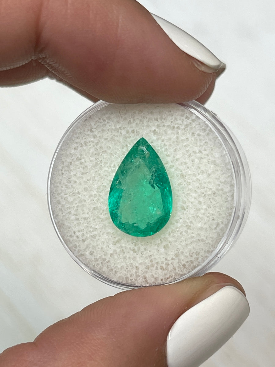 Splendid 3.90 Carat Colombian Emerald - Broad Pear Shaped Stone