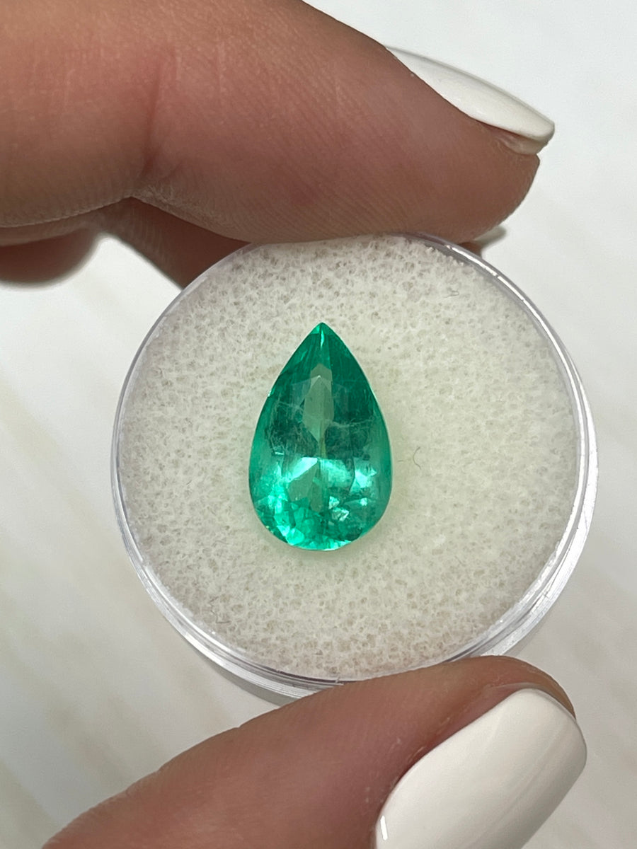 4.0 Carat Pear-Cut Colombian Emerald in Stunning Apple Green Hue