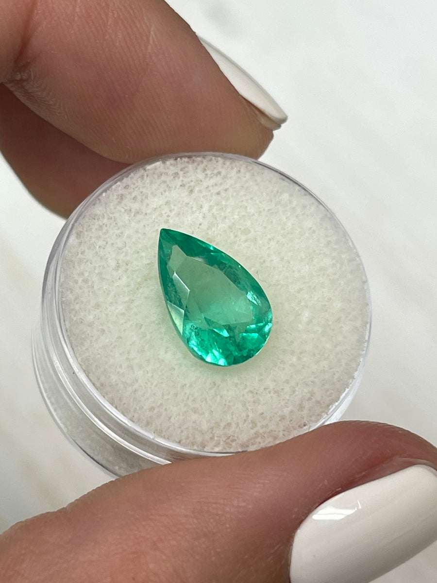 Vivid Apple Green 4.0 Carat Pear-Cut Colombian Emerald Stone