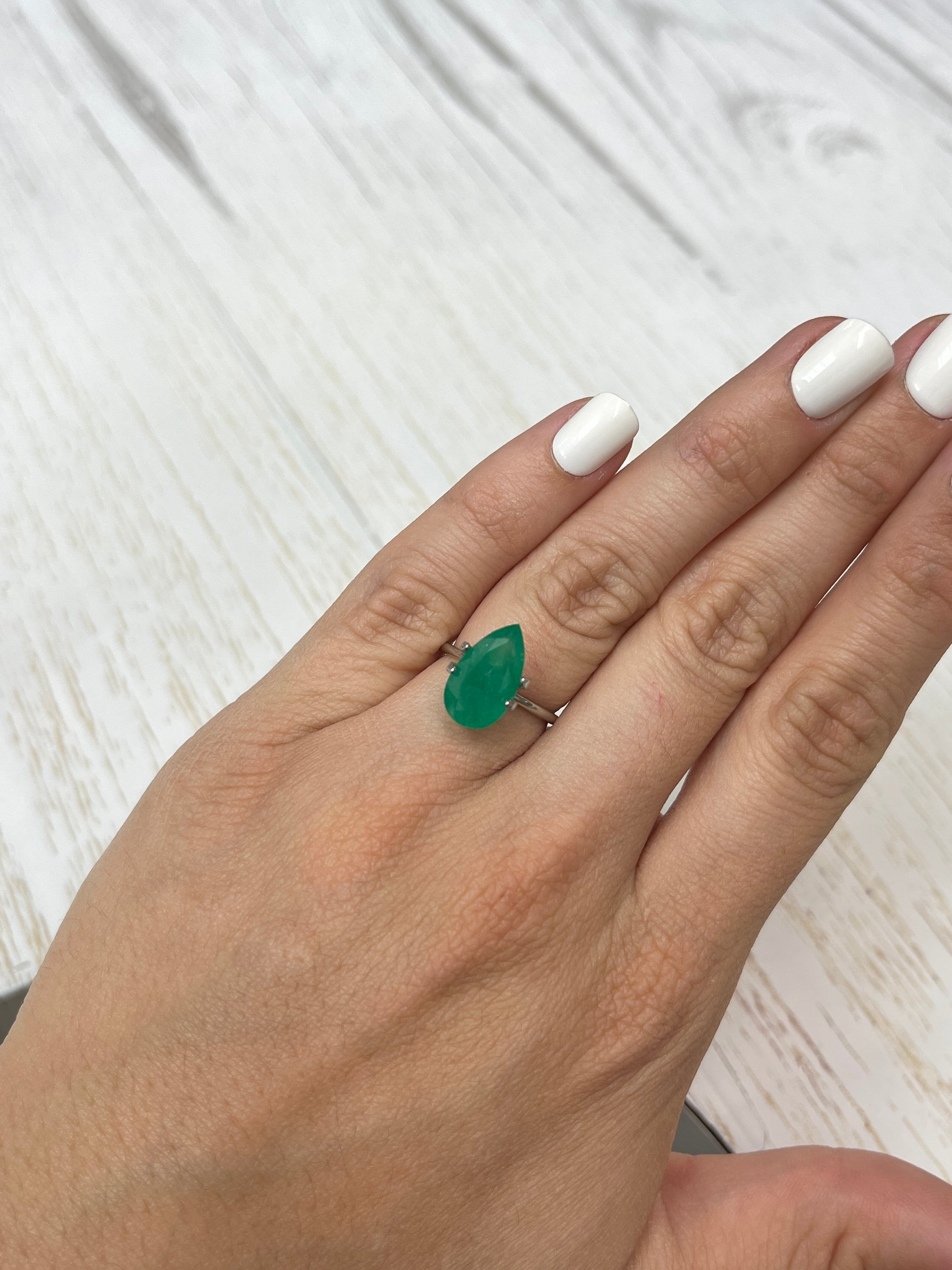 Pear Cut Natural Colombian Emerald - 4.05 Carat Deep Green