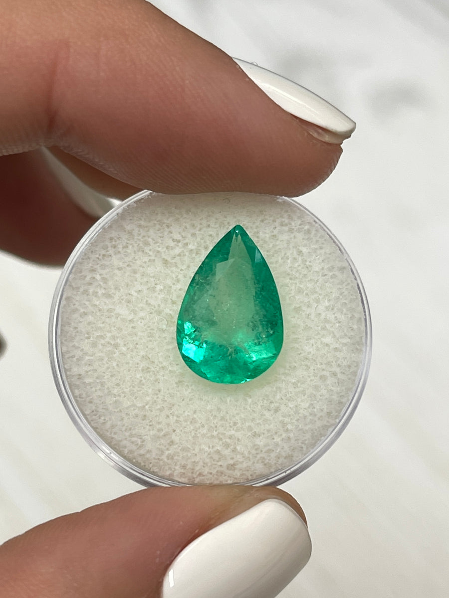 4.10 Carat Pear-Shaped Colombian Emerald in Apple Green