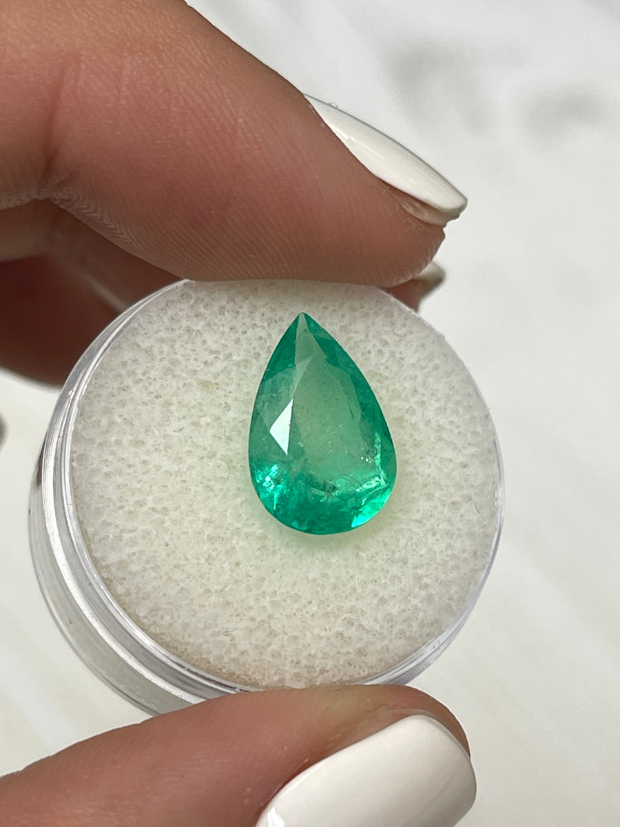 Vibrant 4.10 Carat Pear-Cut Colombian Emerald in Natural Apple Green