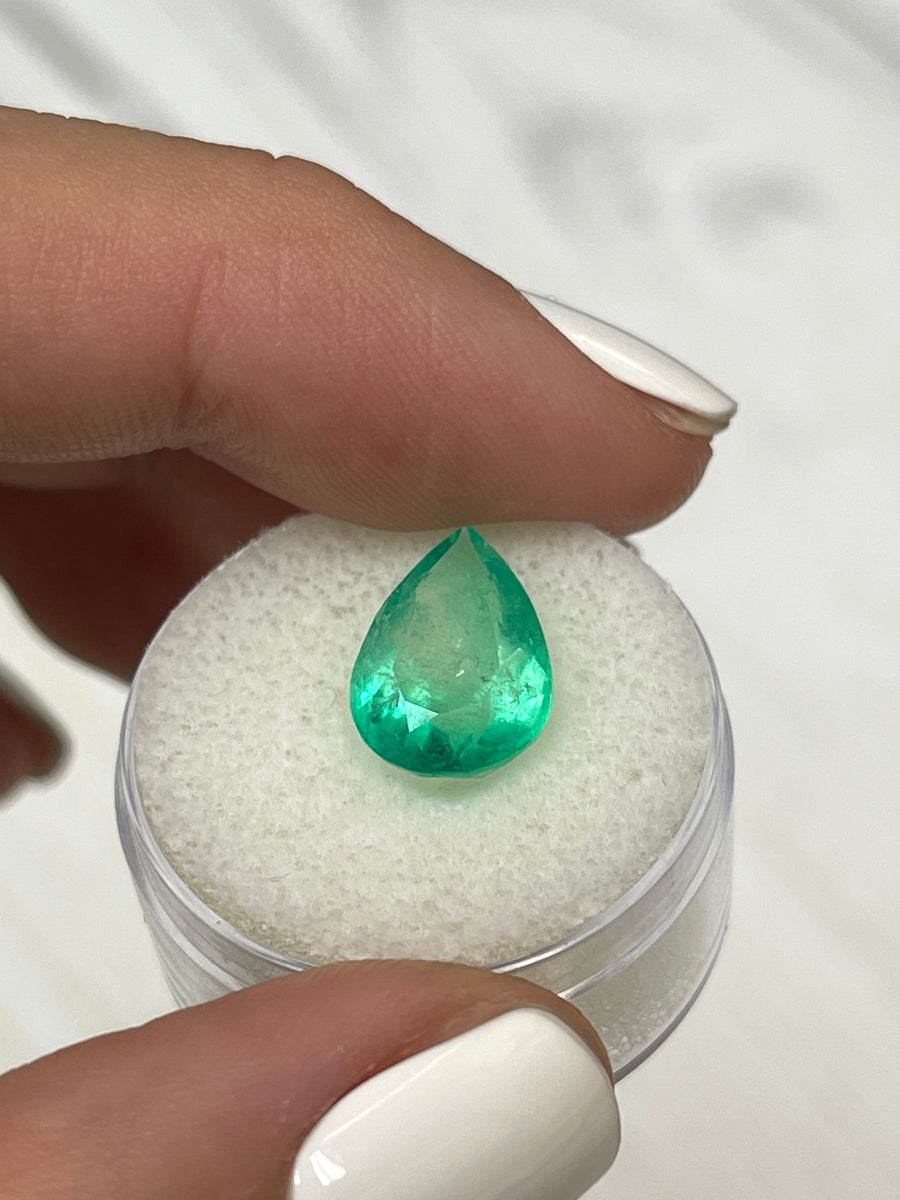 4.10 Carat Pear-Shaped Colombian Emerald Gem - Nature's Apple Green