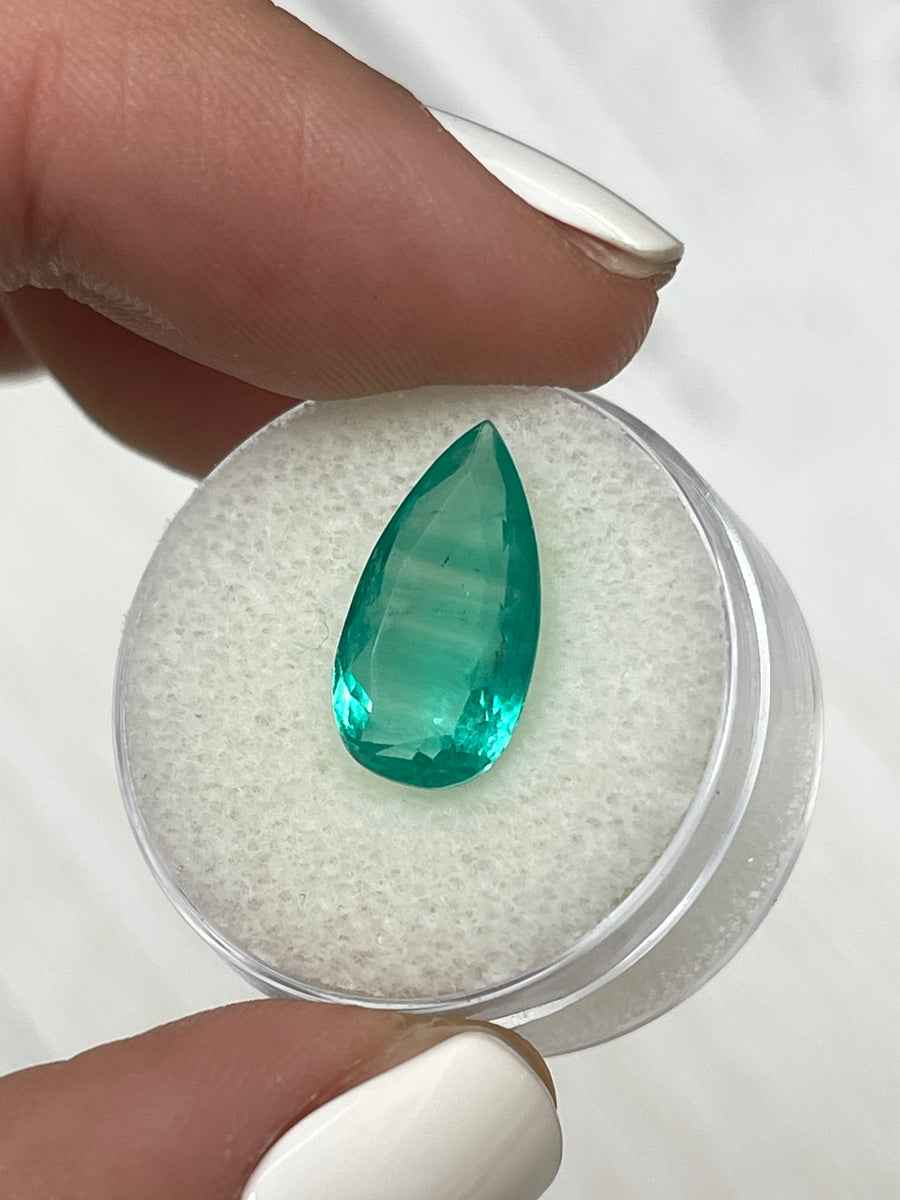 Uncommon Color Banded Colombian Emerald - 4.13 Carat Pear-Cut Gemstone
