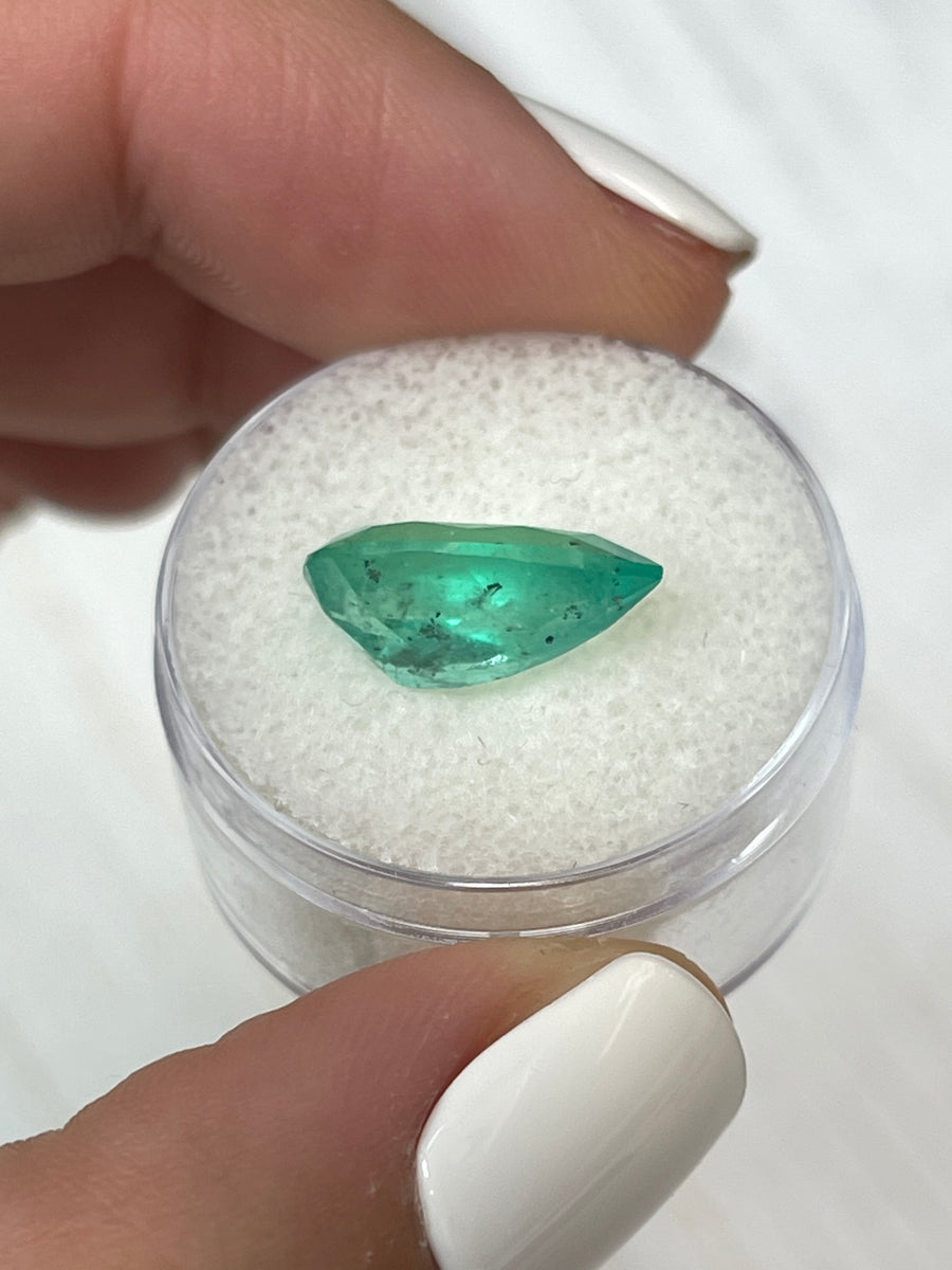 Natural Mint Green Colombian Emerald - 4.13 Carat Pear-Cut Gemstone
