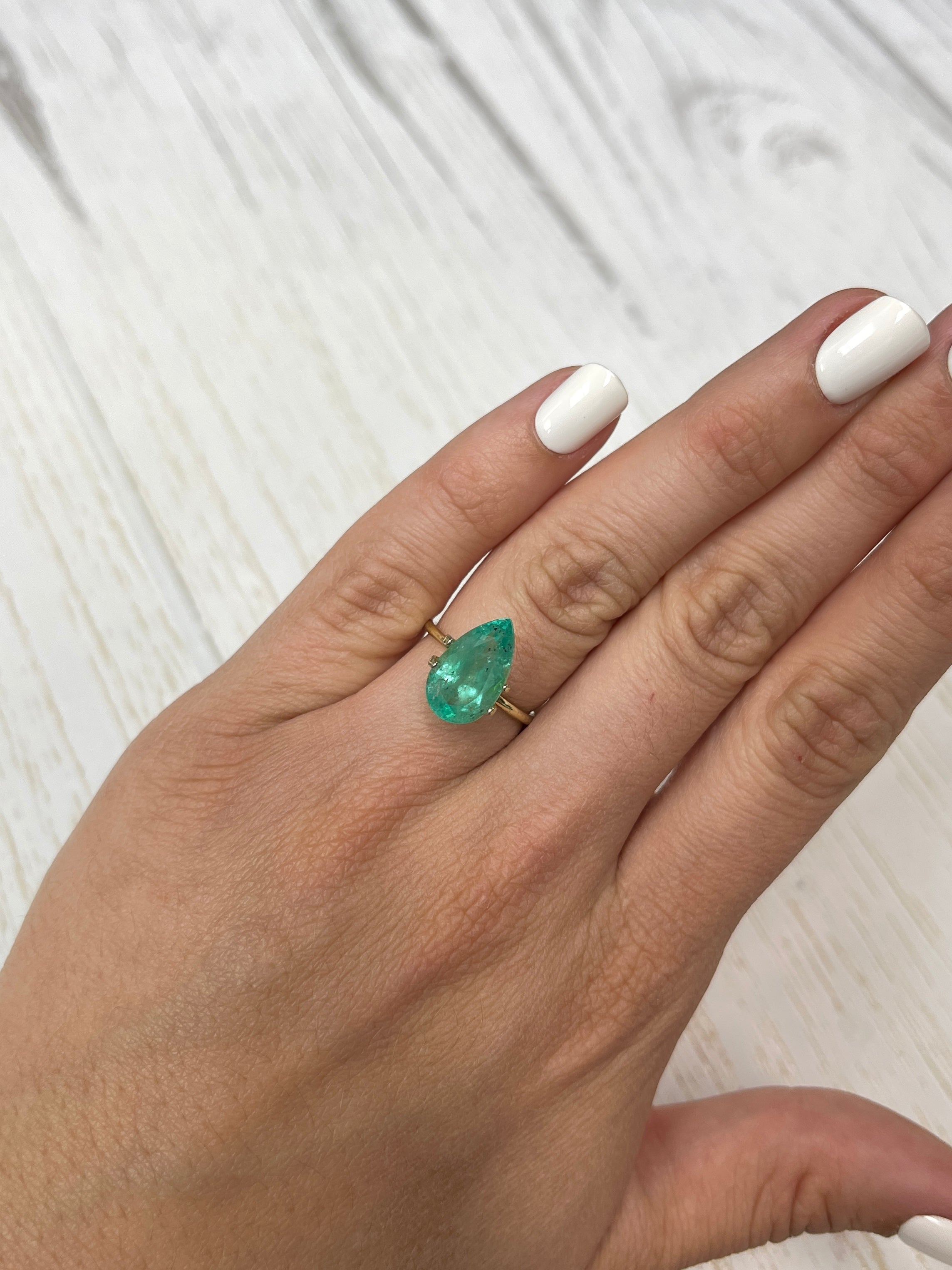 4.13 Carat Mint Green Natural Loose Colombian Emerald-Pear Cut - JR Colombian Emeralds