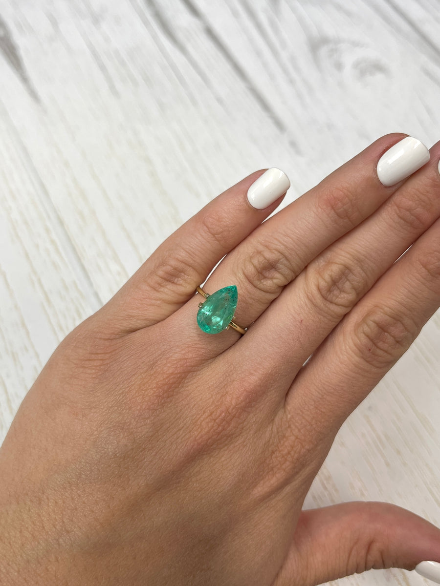 4.13 Carat Mint Green Natural Loose Colombian Emerald-Pear Cut