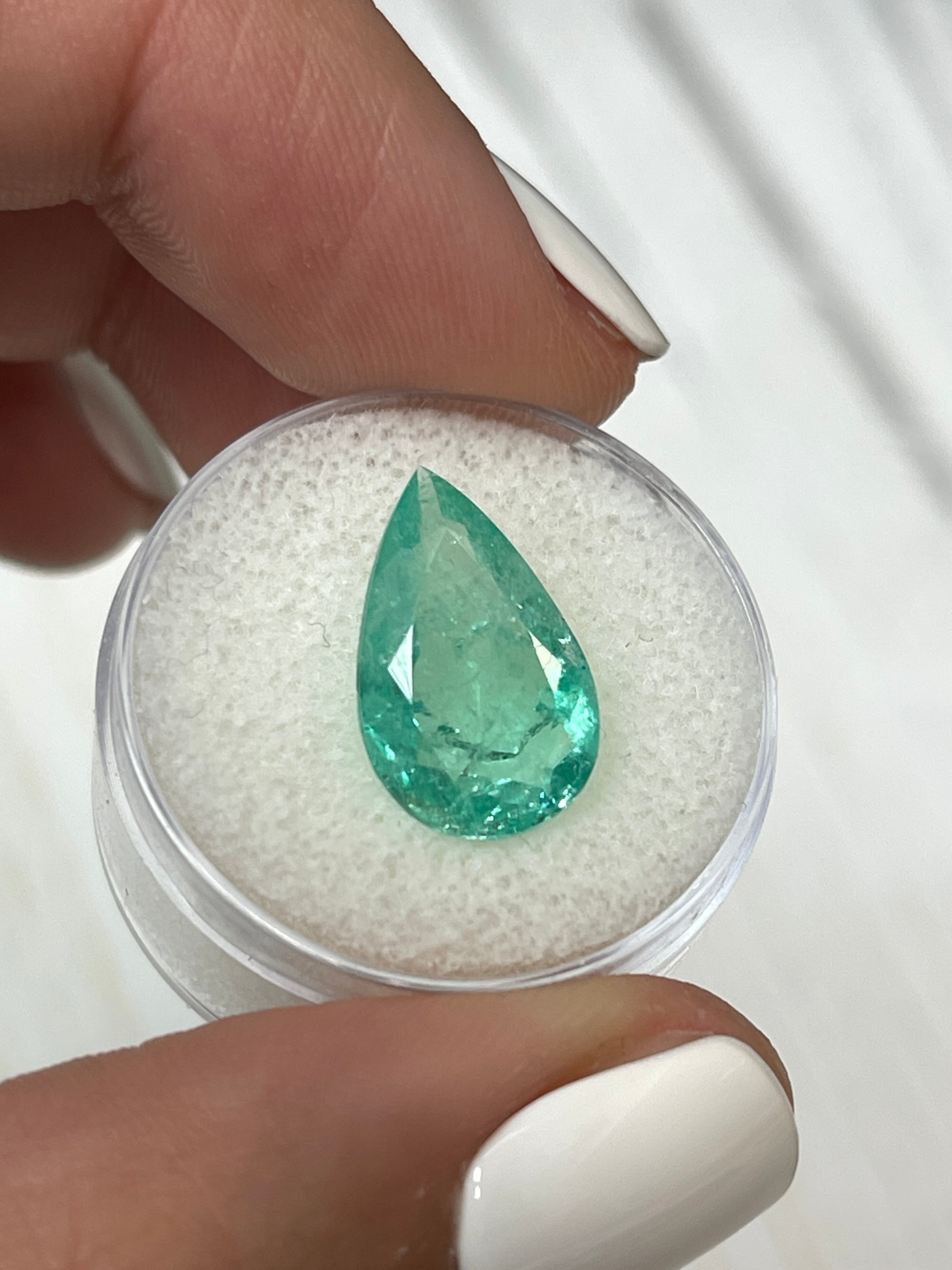 16x10 Pear Cut Light Bluish Green Colombian Emerald - Genuine 4.22 Carat Loose Gem