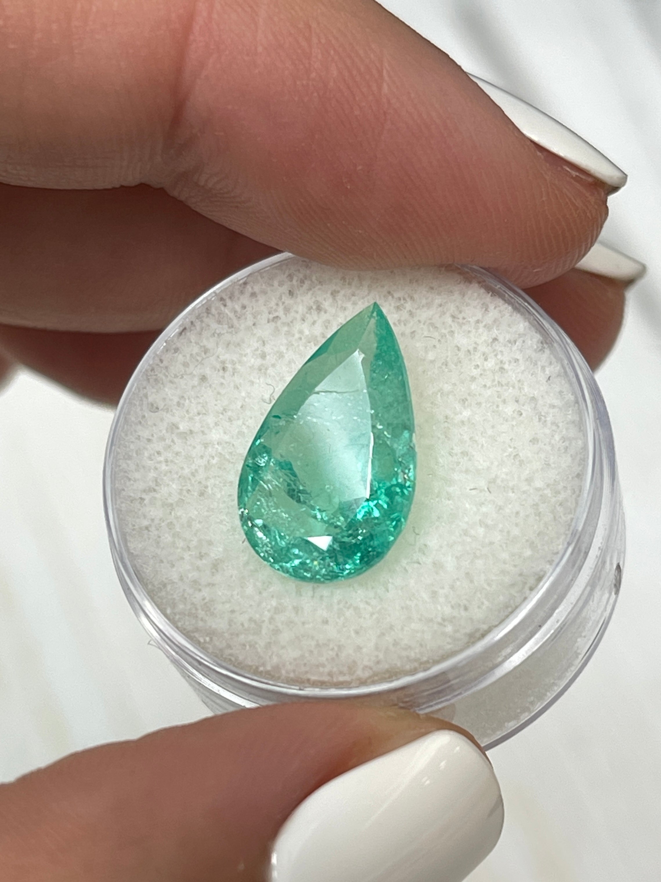 Colombian Emerald - Light Bluish Green, 16x10 Pear Cut, 4.22 Carat Loose Gem