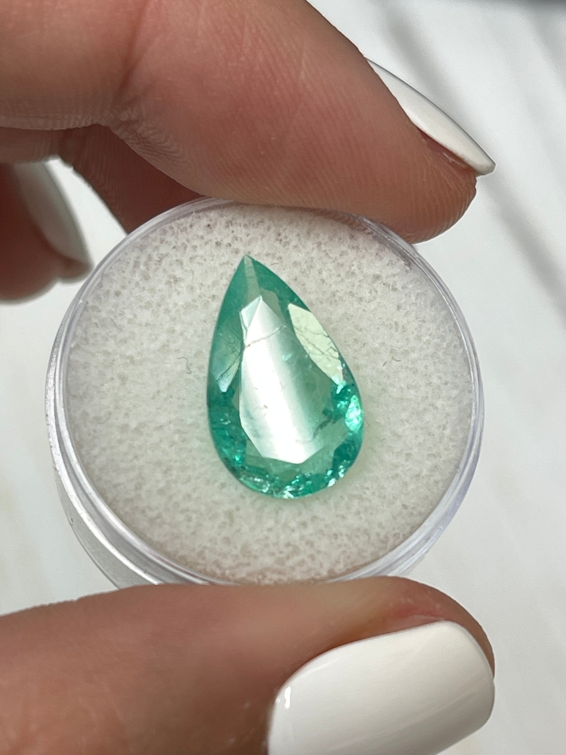 Genuine Loose Colombian Emerald - 4.22 Carat Pear-Shaped, Light Bluish Green