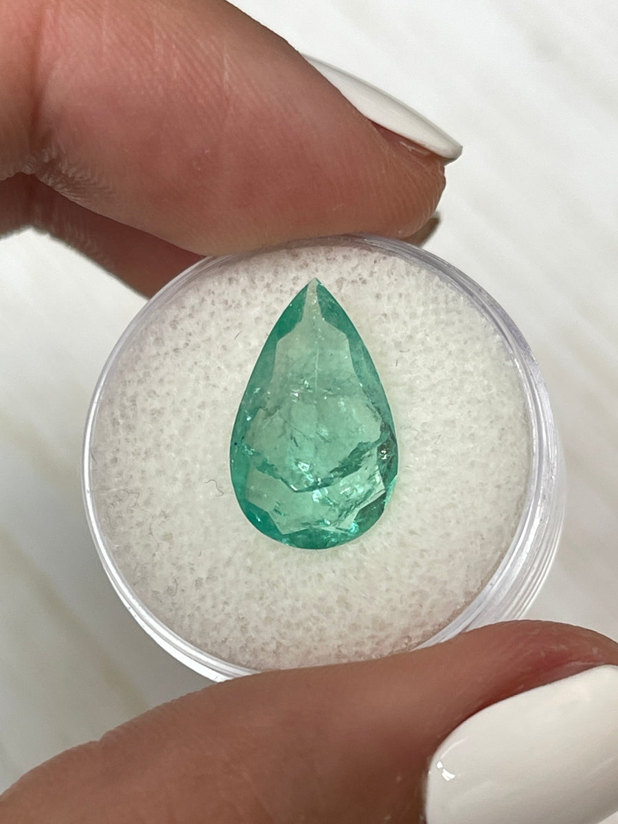 16x10 Pear-Shaped Colombian Emerald in Light Bluish Green - 4.22 Carat Loose Stone
