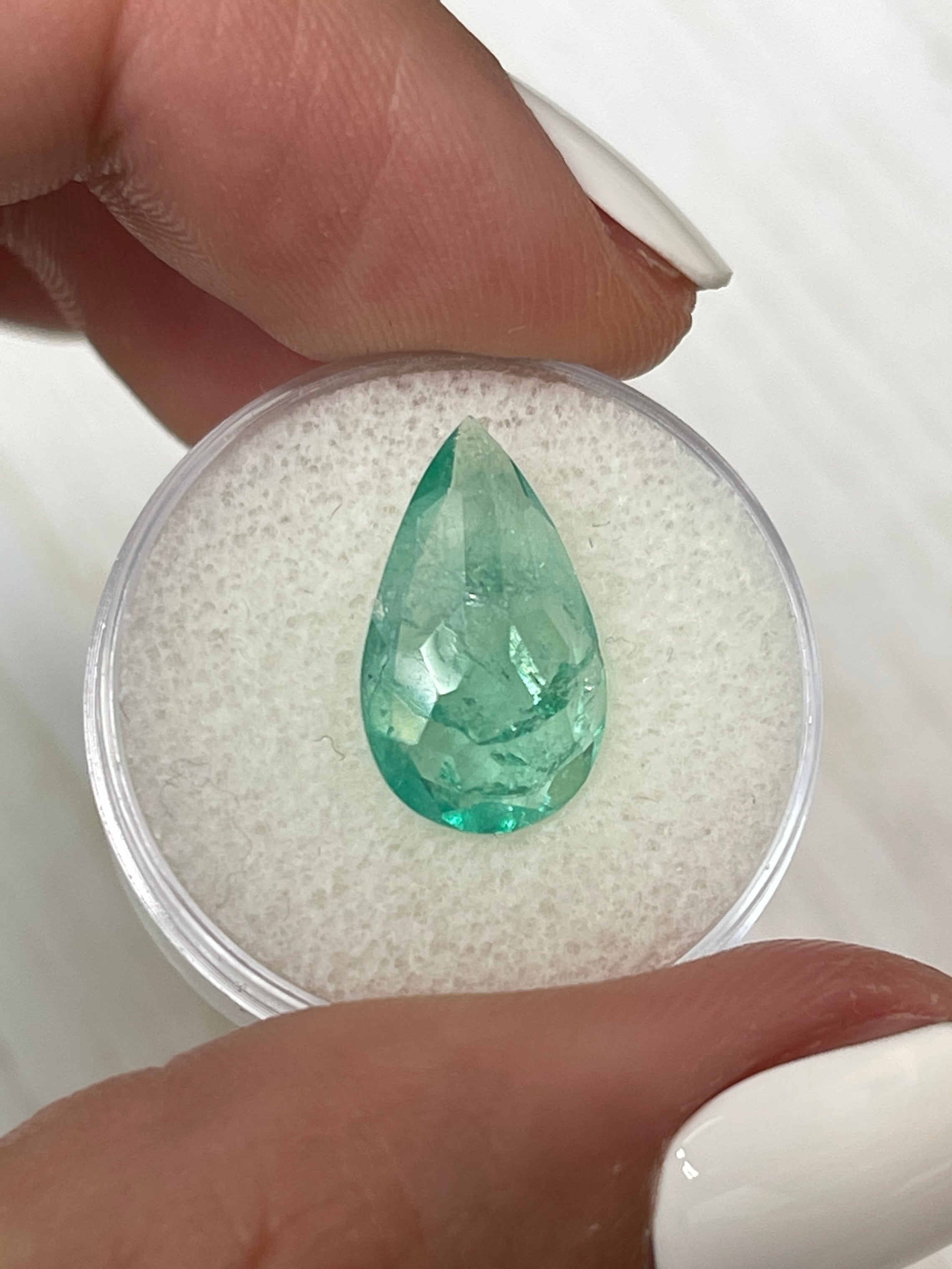 4.22 Carat 16x10 Light Bluish Green Natural Loose Colombian Emerald-Pear Cut - JR Colombian Emeralds