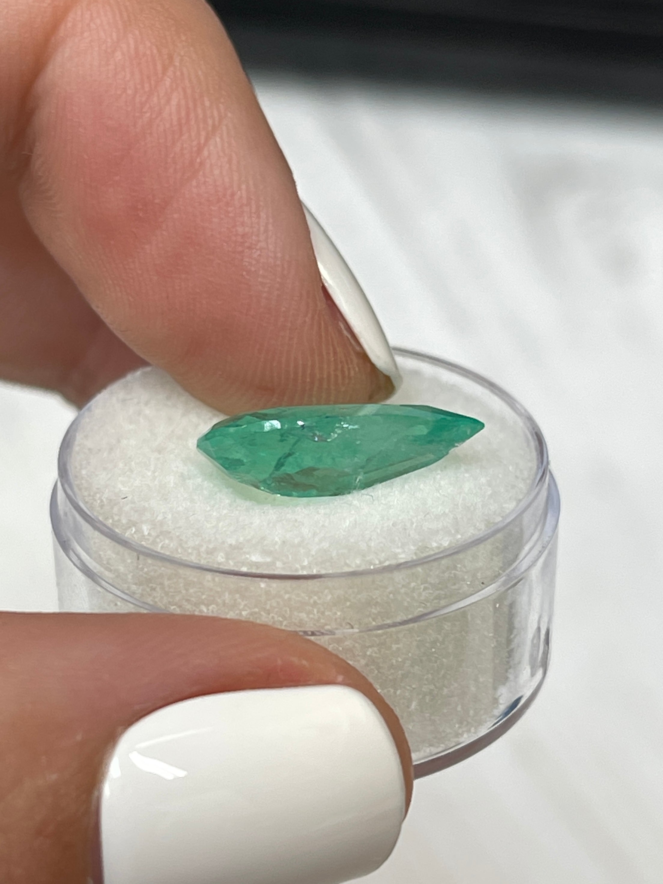 4.22 Carat 16x10 Light Bluish Green Natural Loose Colombian Emerald-Pear Cut - JR Colombian Emeralds