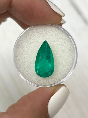 4.34 Carat 16x9 Rich Green Natural Loose Colombian Emerald-Pear Cut