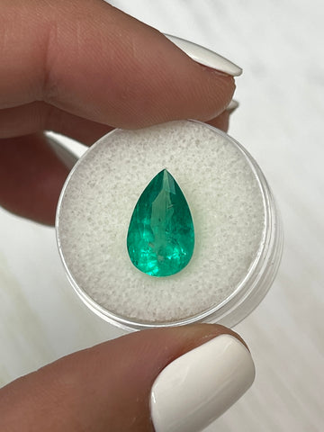 4.36 Carat Glowing Green Natural Loose Colombian Emerald-Pear Cut