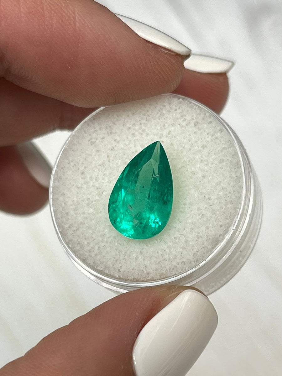 4.36 Carat Glowing Green Colombian Emerald - Pear Cut Gemstone
