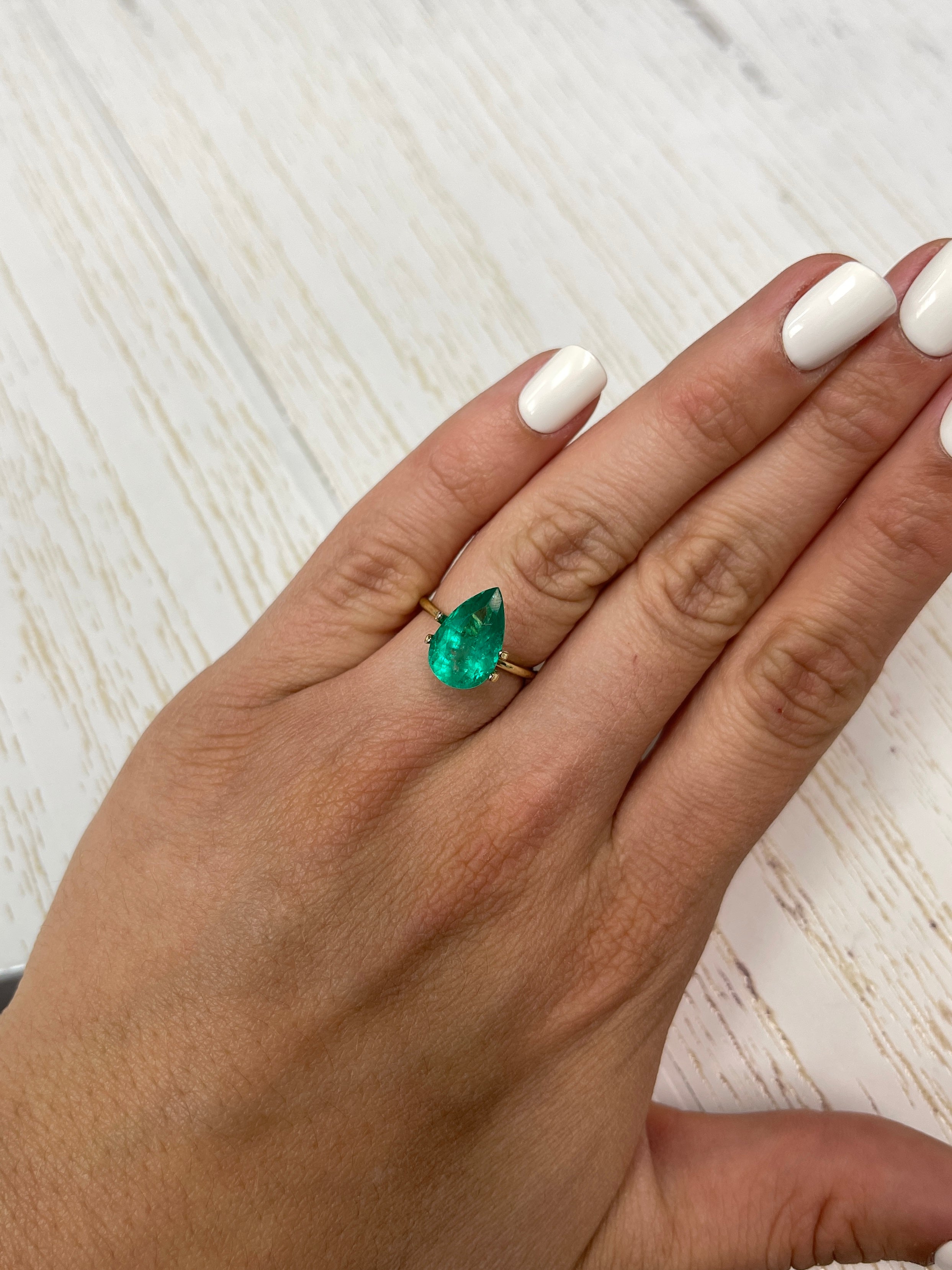 4.36 Carat Glowing Green Natural Loose Colombian Emerald-Pear Cut - JR Colombian Emeralds