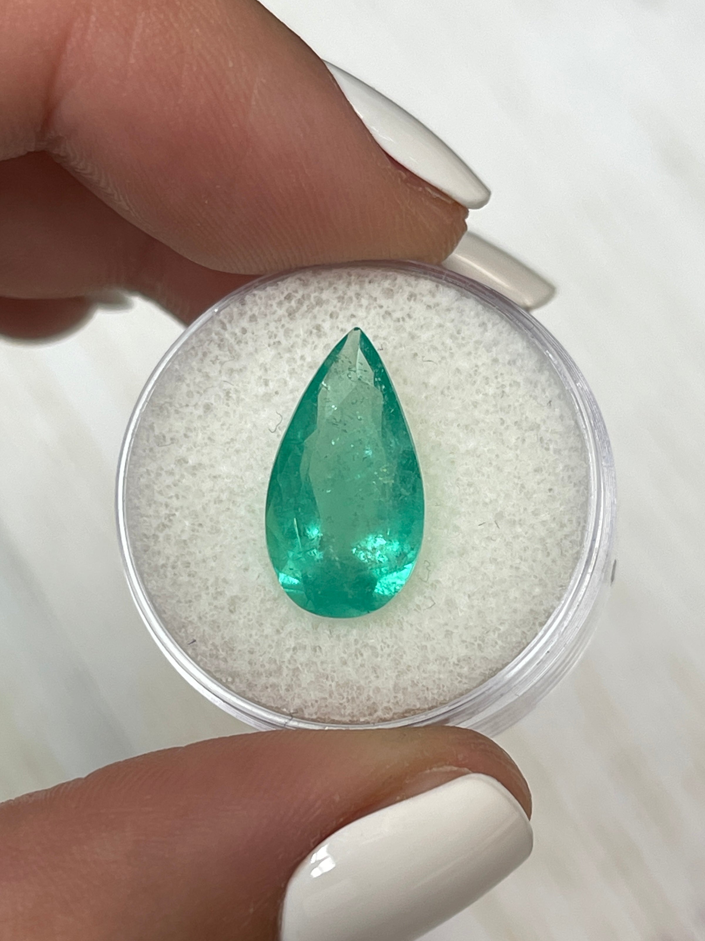 4.49 Carat Pear Cut Colombian Emerald in Slender Green Hue