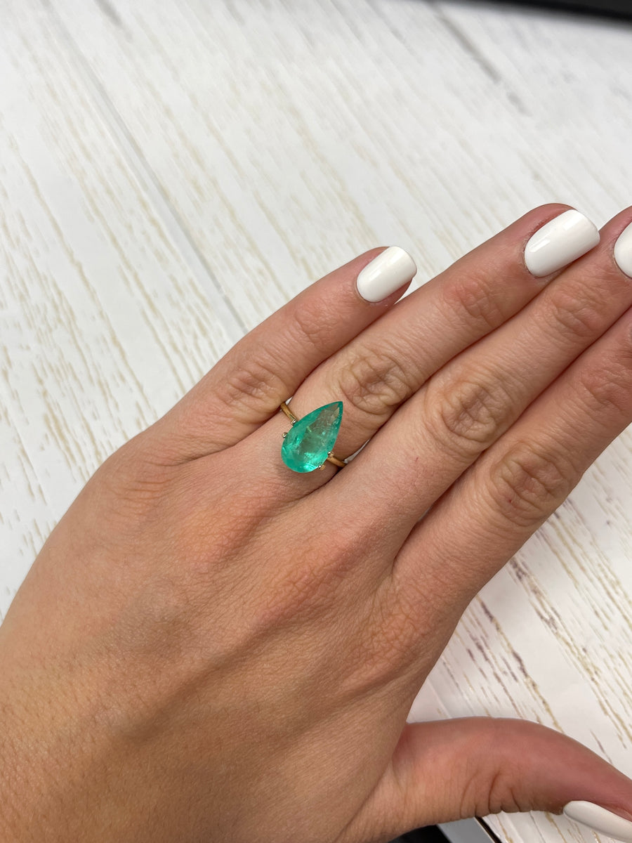 Slender Green 4.49 Carat Colombian Emerald - Pear Cut Gem