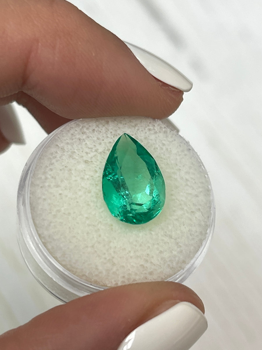 Vibrant 14x9 Pear Cut Colombian Emerald - 4.59 Carats