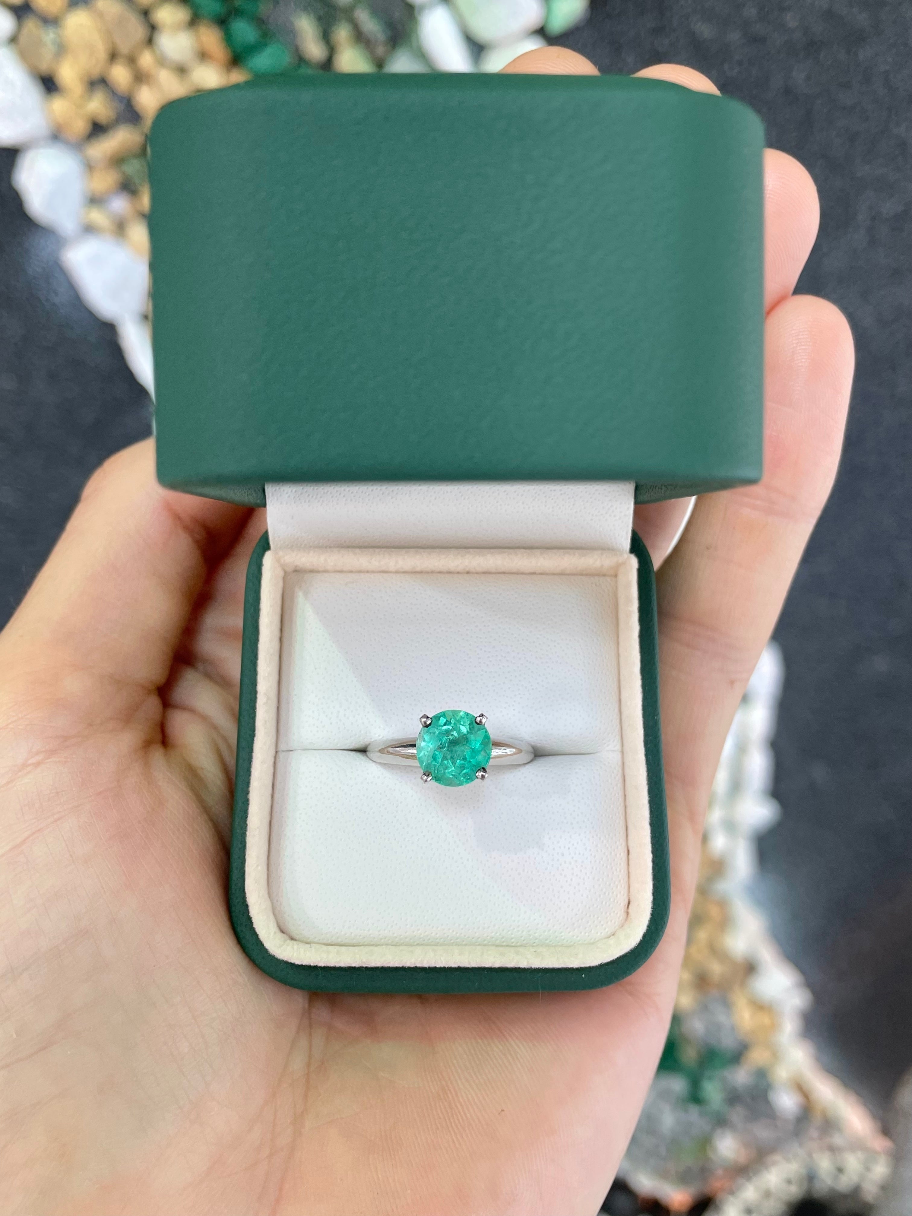 2.24cts Rich Sea Colombian Emerald Round Solitaire Classic Engagement Ring 14K - JR Colombian Emeralds