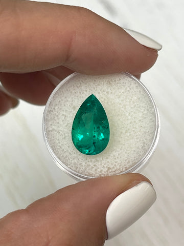 5.18 Carat 14.5x9 Freckled Natural Loose Colombian Emerald-Pear Cut